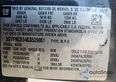 2016 Cadillac Srx Performance Collection из США, поврежденный, VIN 3GYFNCE34GS529061